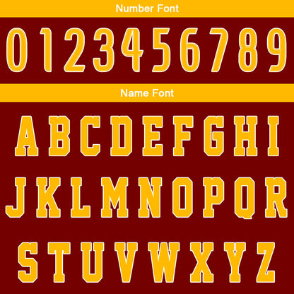 Benutzerdefinierter Burgund Gelb Basketball Jersey Uniform Anzug gedruckt Ihr Logo Name Nummer