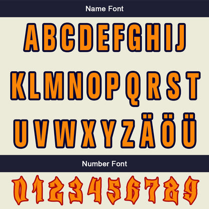 Maßgeschneiderte Marine Orange Letterman Varsity Jacket Individuelle Stickerei  Druck nach Ihrem Wunsch