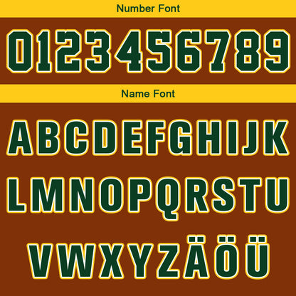 Benutzerdefinierter Braun Grün Gelb Weiß Basketball Jersey Uniform Anzug gedruckt Ihr Logo Name Nummer