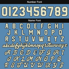 Maßgeschneiderte Hellblaue Creme Letterman Varsity Jacket Individuelle Stickerei Druck nach Ihrem Wunsch