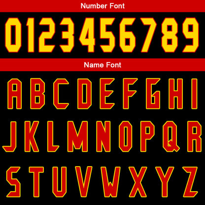 Benutzerdefinierter Schwarz Rot Gelb Basketball Jersey Uniform Anzug gedruckt Ihr Logo Name Nummer