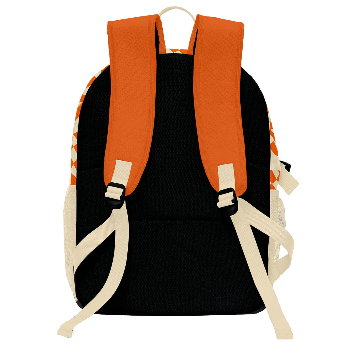 Personalisierter Basketball - und Fußballrucksack in Orange und Beige mit Spielernamen & Nummern und Teamlogo #BP-0919-0023