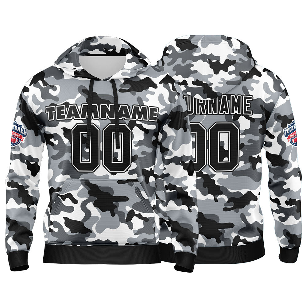 Benutzerdefinierter Sweatshirt-Hoodie für Mann, Frau, Mädchen, Junge. Drucken Sie Ihr Logo, Ihren Namen und Ihre Nummer Schwarz- Grau