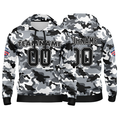 Benutzerdefinierter Sweatshirt-Hoodie für Mann, Frau, Mädchen, Junge. Drucken Sie Ihr Logo, Ihren Namen und Ihre Nummer Schwarz- Grau