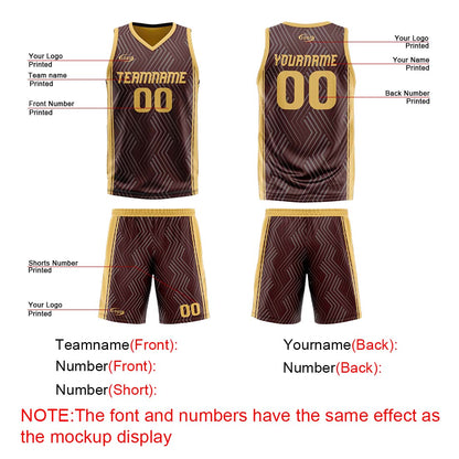 Benutzerdefinierte Braun Gelb Reversible Basketball Jersey Personalisierte Drucken Name Nummer Logo
