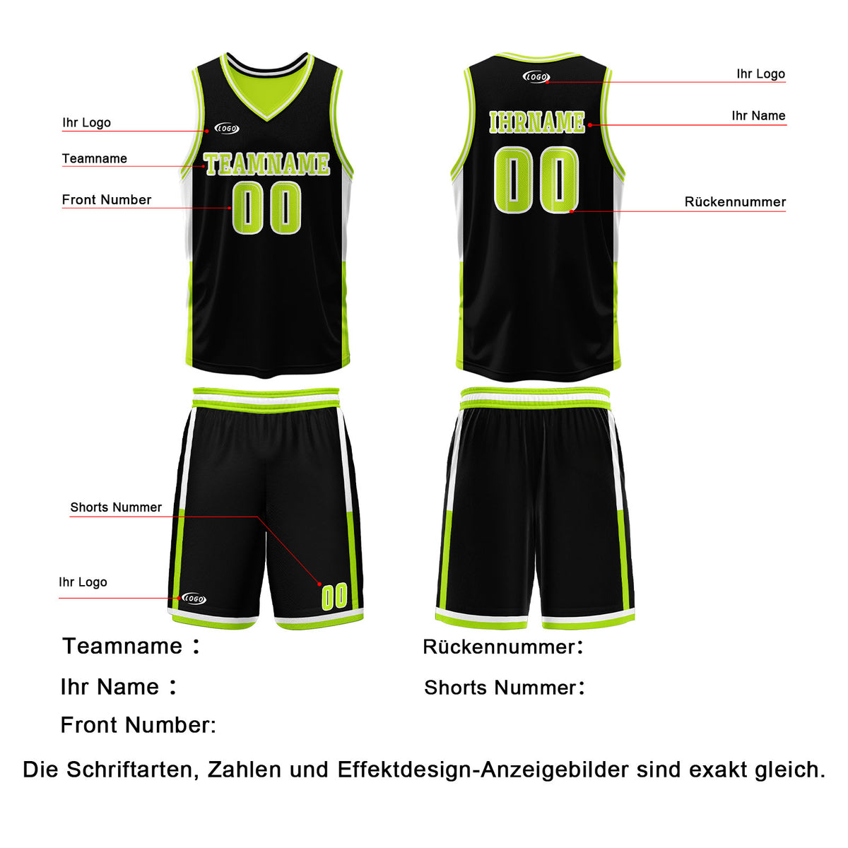 Benutzerdefinierte Schwarz Neongrün Reversible Basketball Jersey Personalisierte Drucken Name Nummer Logo