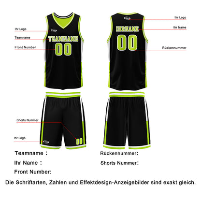 Benutzerdefinierte Schwarz Neongrün Reversible Basketball Jersey Personalisierte Drucken Name Nummer Logo
