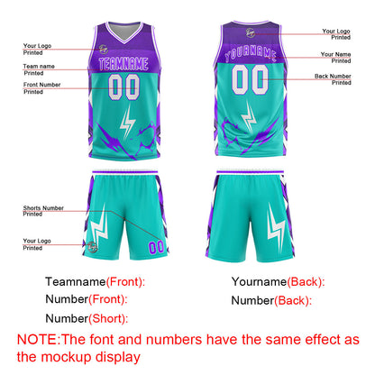 Benutzerdefinierter Cyan Lila Basketball Jersey Uniform Anzug gedruckt Ihr Logo Name Nummer
