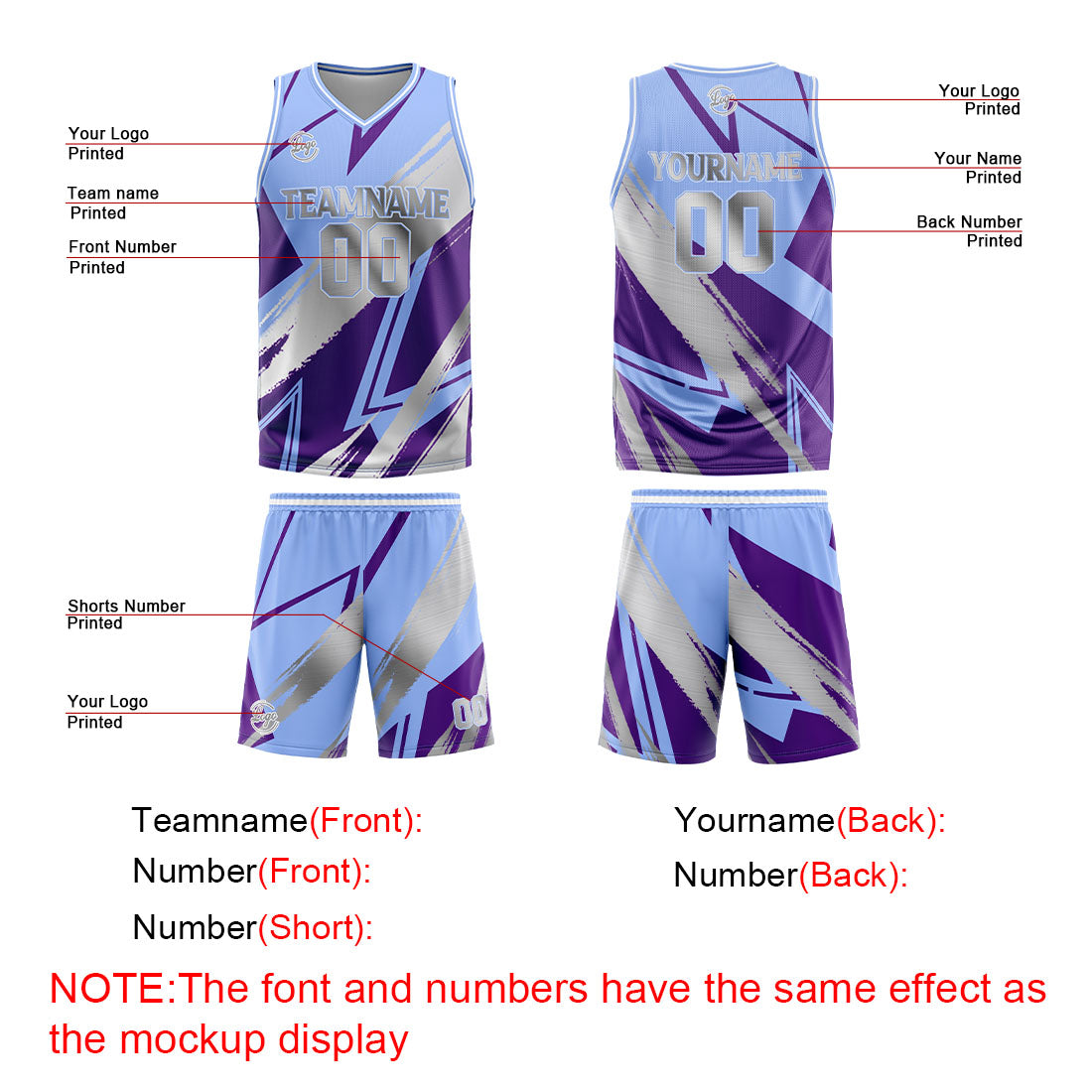 Benutzerdefinierter Blau Lila Grau Basketball Jersey Uniform Anzug gedruckt Ihr Logo Name Nummer