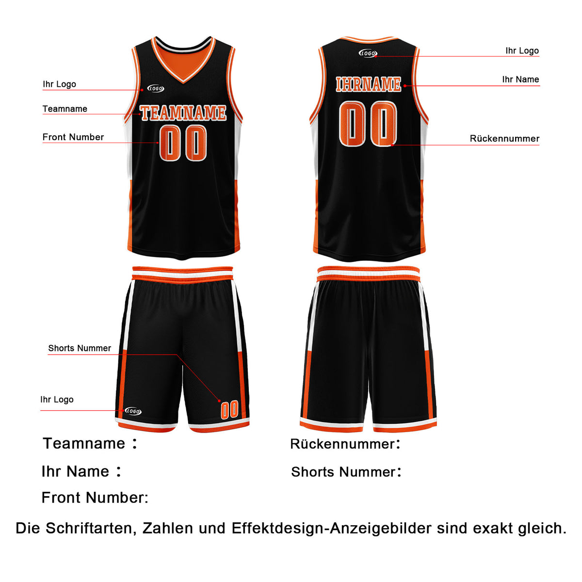 Benutzerdefinierte Schwarz Orange Reversible Basketball Jersey Personalisierte Drucken Name Nummer Logo