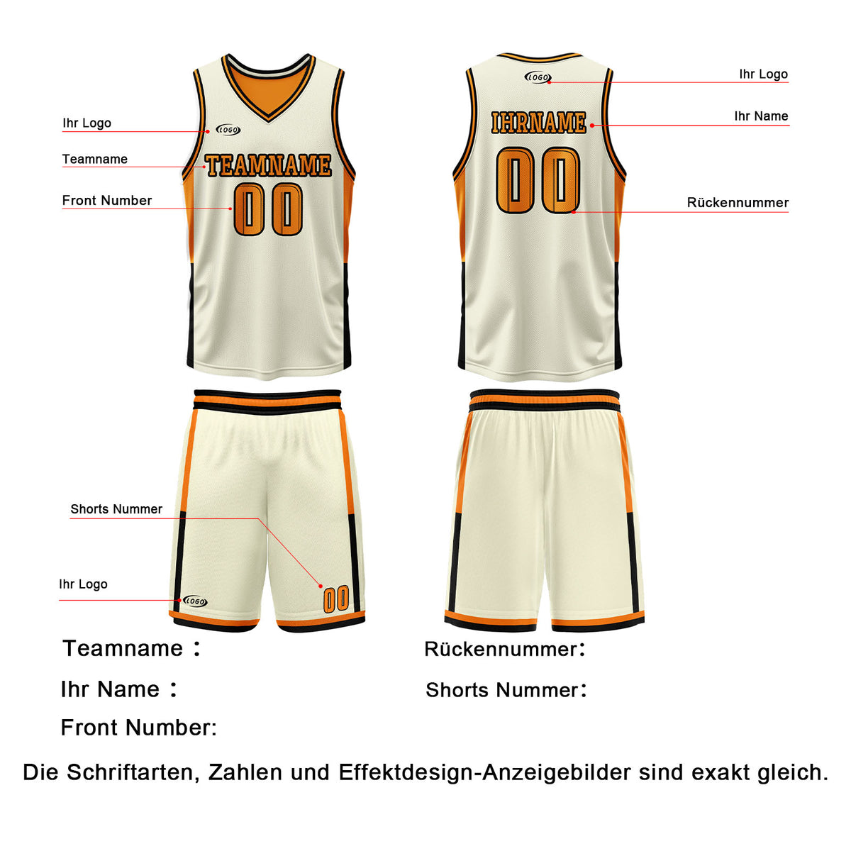 Benutzerdefinierte Creme Orange Reversible Basketball Jersey Personalisierte Drucken Name Nummer Logo