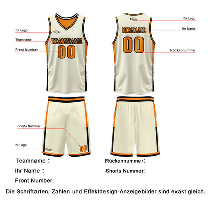 Benutzerdefinierte Creme Orange Reversible Basketball Jersey Personalisierte Drucken Name Nummer Logo