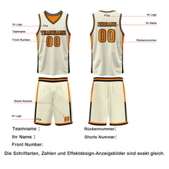 Benutzerdefinierte Creme Orange Reversible Basketball Jersey Personalisierte Drucken Name Nummer Logo