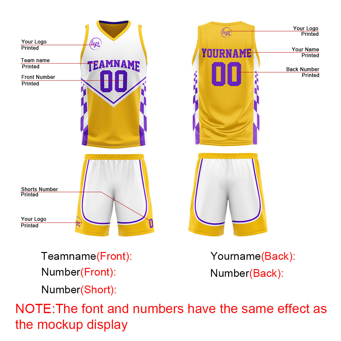 Benutzerdefinierte Gelb Lila Reversible Basketball Jersey Personalisierte Drucken Name Nummer Logo