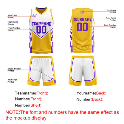 Benutzerdefinierte Gelb Lila Reversible Basketball Jersey Personalisierte Drucken Name Nummer Logo