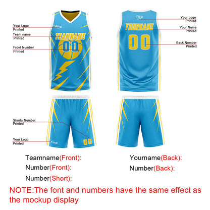 Benutzerdefinierte Blau Gelb Reversible Basketball Jersey Personalisierte Drucken Name Nummer Logo