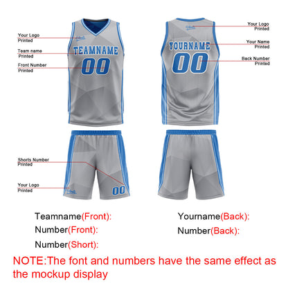 Benutzerdefinierte Grau Blau Reversible Basketball Jersey Personalisierte Drucken Name Nummer Logo