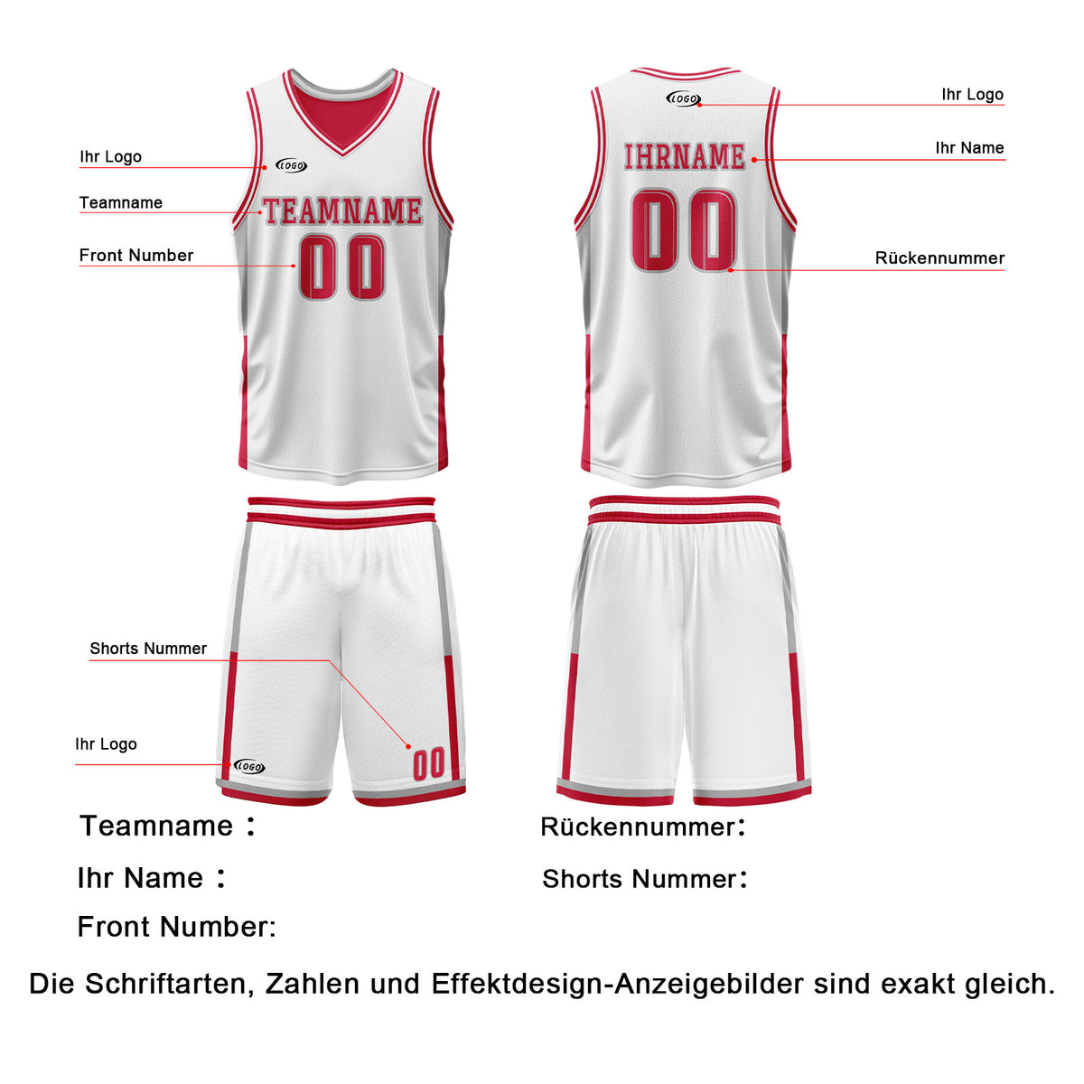 Benutzerdefinierte Weiß Rot Reversible Basketball Jersey Personalisierte Drucken Name Nummer Logo