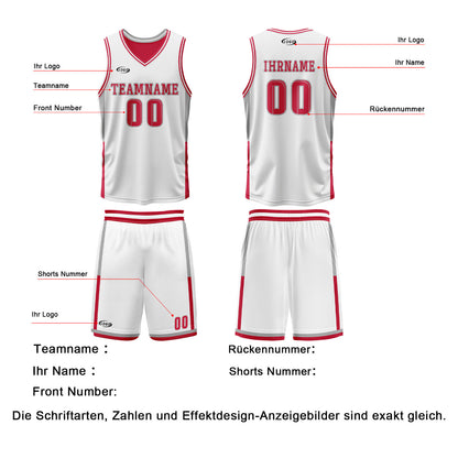Benutzerdefinierte Weiß Rot Reversible Basketball Jersey Personalisierte Drucken Name Nummer Logo
