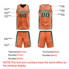 Benutzerdefinierte Orange Grün Reversible Basketball Jersey Personalisierte Drucken Name Nummer Logo