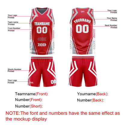 Benutzerdefinierte Rot Grau Reversible Basketball Jersey Personalisierte Drucken Name Nummer Logo