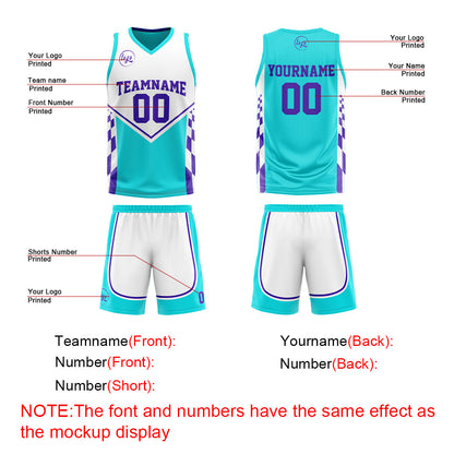 Benutzerdefinierte Hellblau Lila Reversible Basketball Jersey Personalisierte Drucken Name Nummer Logo