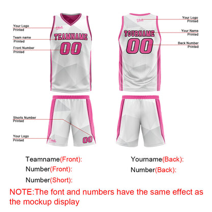 Benutzerdefinierte Weiß Rosa Reversible Basketball Jersey Personalisierte Drucken Name Nummer Logo