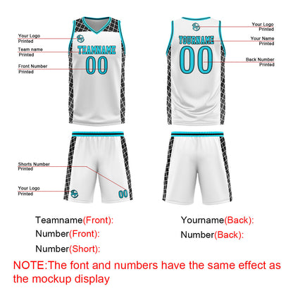 Benutzerdefinierter Weiß Schwarz Blau Basketball Jersey Uniform Anzug gedruckt Ihr Logo Name Nummer