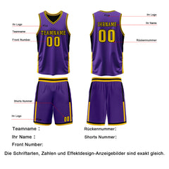 Benutzerdefinierte Lila Schwarz Gelb Reversible Basketball Jersey Personalisierte Drucken Name Nummer Logo