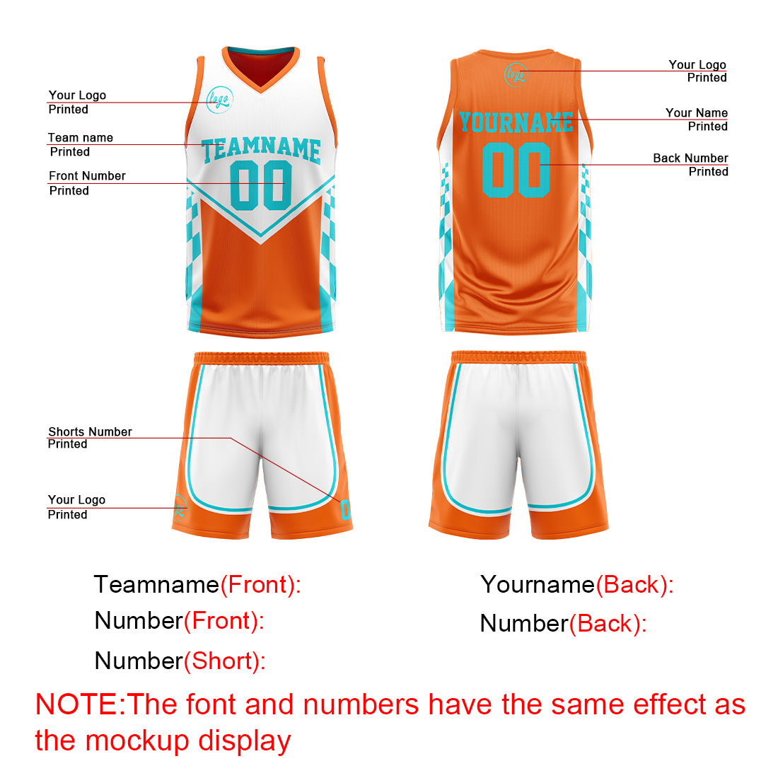 Benutzerdefinierte Orange Cyan Reversible Basketball Jersey Personalisierte Drucken Name Nummer Logo