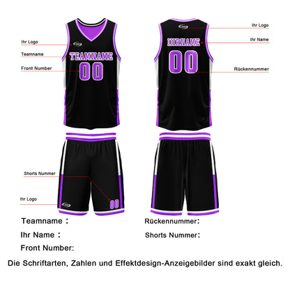 Benutzerdefinierte Schwarz Neonlila Reversible Basketball Jersey Personalisierte Drucken Name Nummer Logo