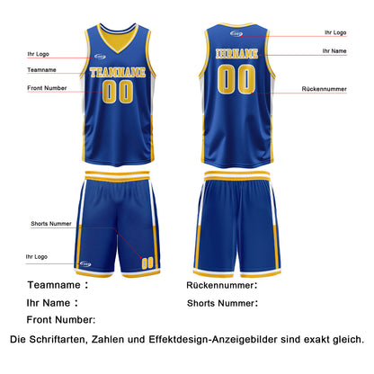 Benutzerdefinierte Blau Gelb Reversible Basketball Jersey Personalisierte Drucken Name Nummer Logo