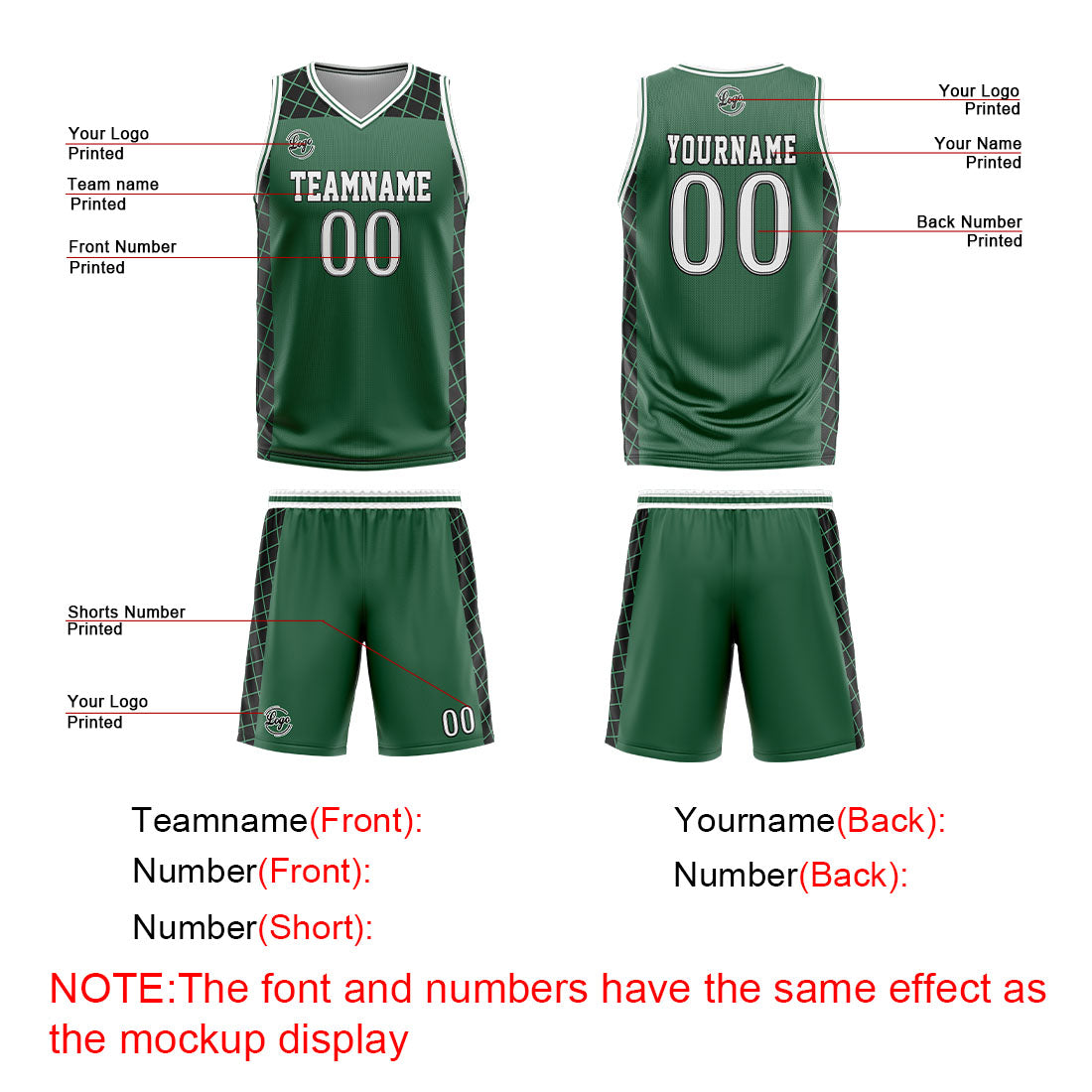 Benutzerdefinierter Grün Schwarz Basketball Jersey Uniform Anzug gedruckt Ihr Logo Name Nummer