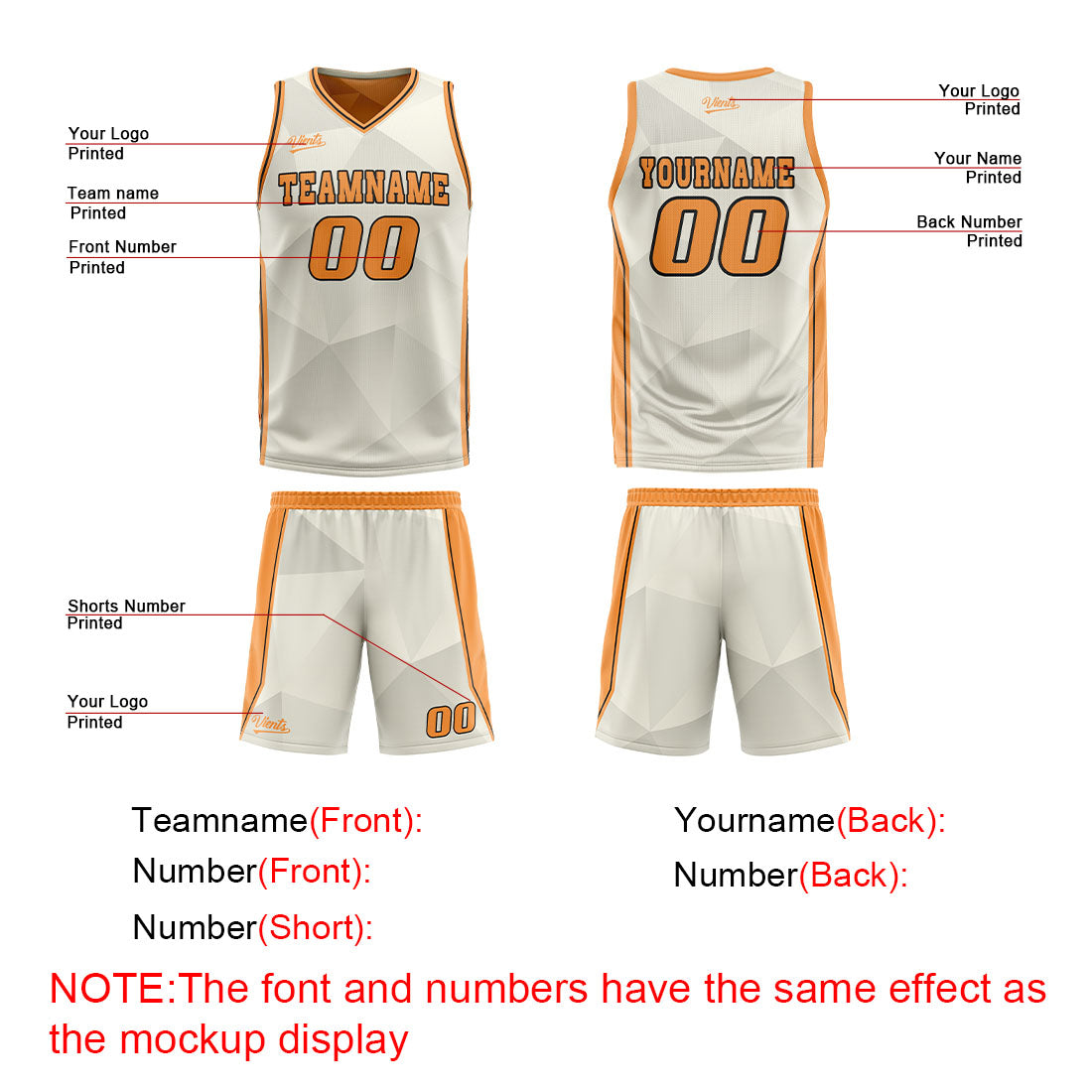 Benutzerdefinierte Creme Orange Reversible Basketball Jersey Personalisierte Drucken Name Nummer Logo