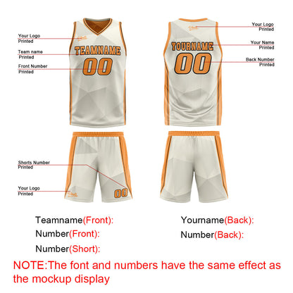 Benutzerdefinierte Creme Orange Reversible Basketball Jersey Personalisierte Drucken Name Nummer Logo