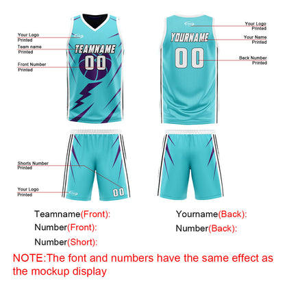 Benutzerdefinierte Cyan Lila Reversible Basketball Jersey Personalisierte Drucken Name Nummer Logo