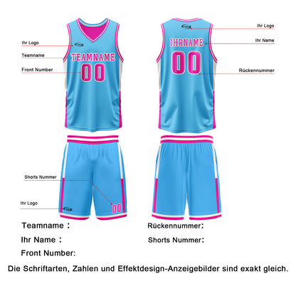 Benutzerdefinierte Blau Rosa Reversible Basketball Jersey Personalisierte Drucken Name Nummer Logo