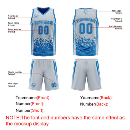 Benutzerdefinierte Blau Grau Reversible Basketball Jersey Personalisierte Print Name Nummer Logo