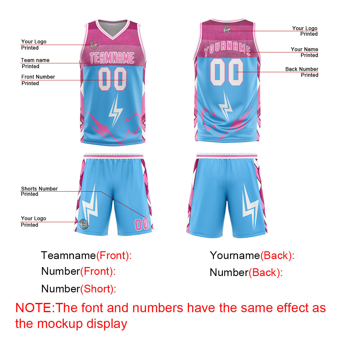 Benutzerdefinierter Blau Rosa Basketball Jersey Uniform Anzug gedruckt Ihr Logo Name Nummer