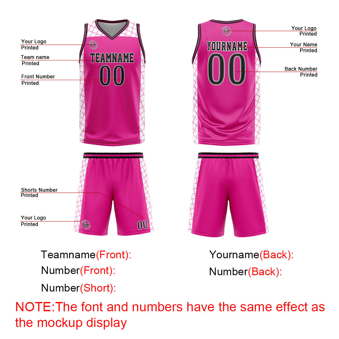 Benutzerdefinierter Rosa Schwarz Basketball Jersey Uniform Anzug gedruckt Ihr Logo Name Nummer