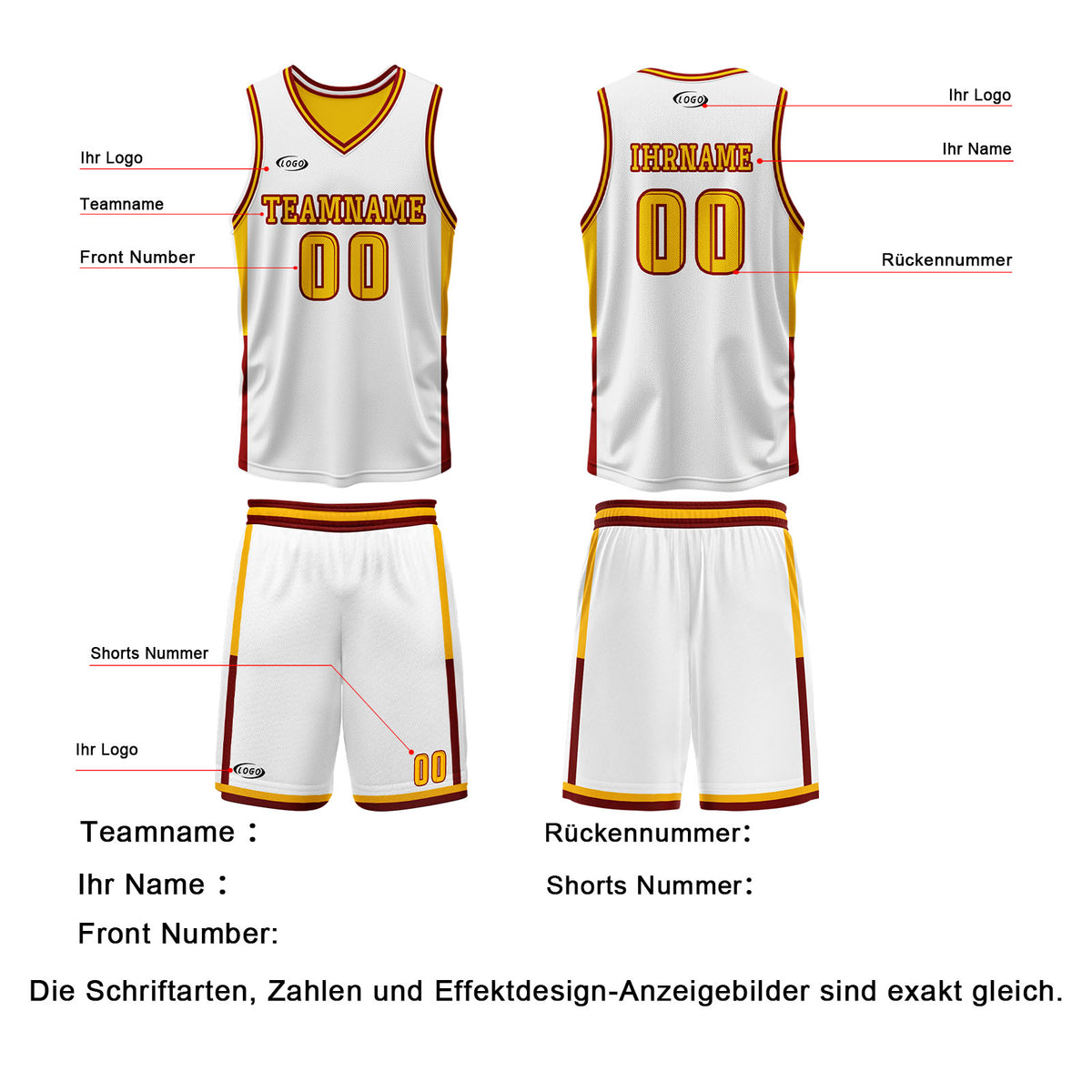 Benutzerdefinierte Weiß Gelb Reversible Basketball Jersey Personalisierte Drucken Name Nummer Logo