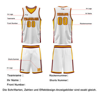 Benutzerdefinierte Weiß Gelb Reversible Basketball Jersey Personalisierte Drucken Name Nummer Logo