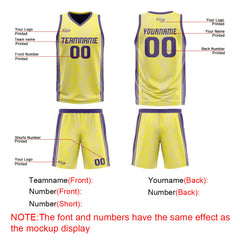 Benutzerdefinierte Gelb Lila Reversible Basketball Jersey Personalisierte Drucken Name Nummer Logo