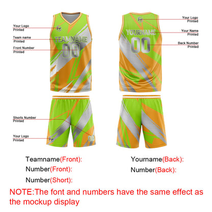 Benutzerdefinierter Grün Orange Grau Basketball Jersey Uniform Anzug gedruckt Ihr Logo Name Nummer
