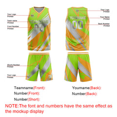 Benutzerdefinierter Grün Orange Grau Basketball Jersey Uniform Anzug gedruckt Ihr Logo Name Nummer