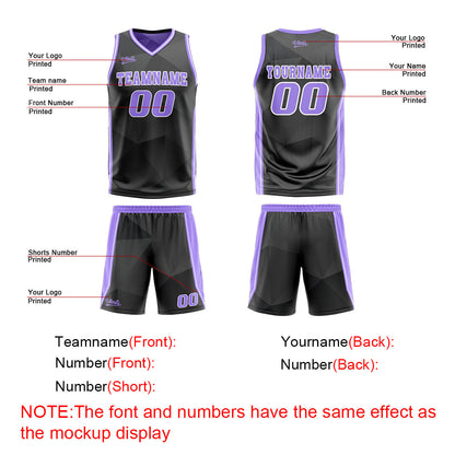 Benutzerdefinierte Schwarz Lichtlila Reversible Basketball Jersey Personalisierte Drucken Name Nummer Logo