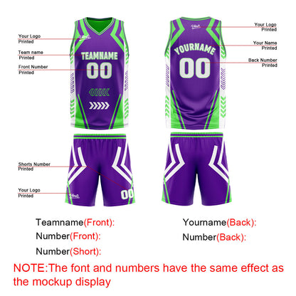 Benutzerdefinierte Lila Grün Reversible Basketball Jersey Personalisierte Drucken Name Nummer Logo