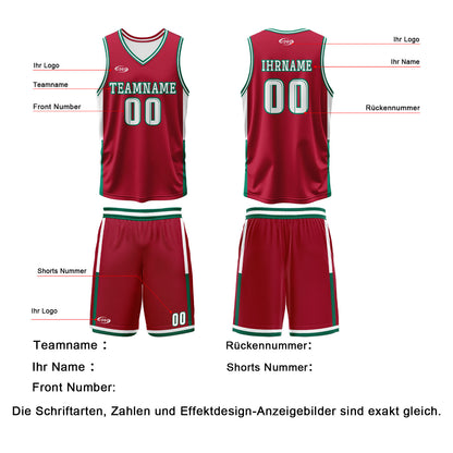 Benutzerdefinierte Rot Weiß Grün Reversible Basketball Jersey Personalisierte Drucken Name Nummer Logo