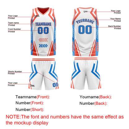 Benutzerdefinierte Weiß Orange Blau Reversible Basketball Jersey Personalisierte Drucken Name Nummer Logo