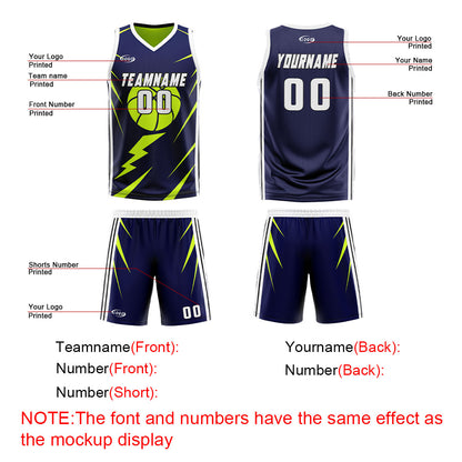 Benutzerdefinierte Marine Lichtgrün Reversible Basketball Jersey Personalisierte Drucken Name Nummer Logo